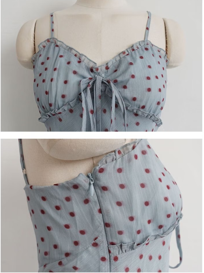 MISTY BLUE POLKA DOT SLIP DRESS