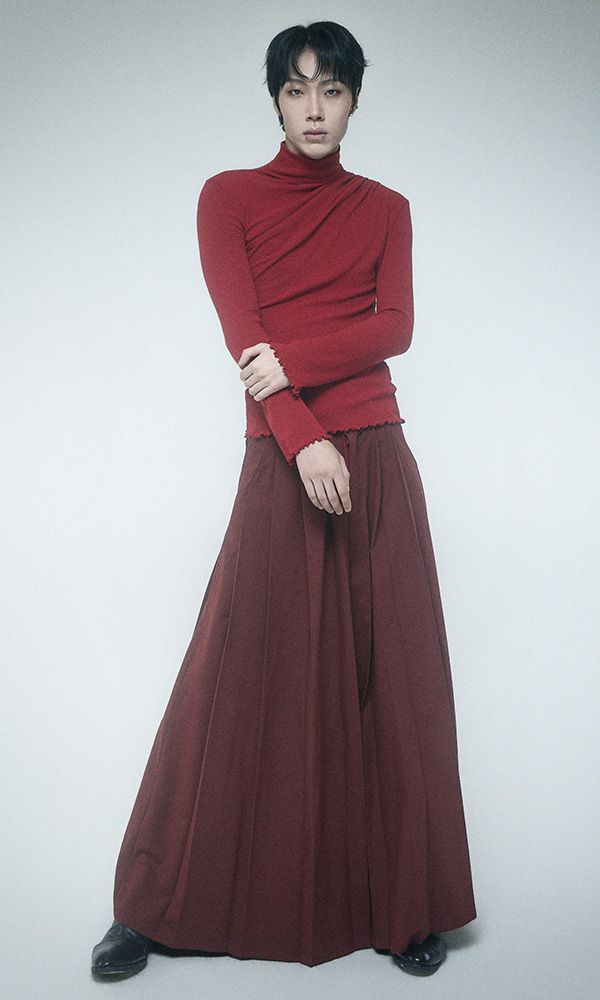Cowl draped T-shirt Red