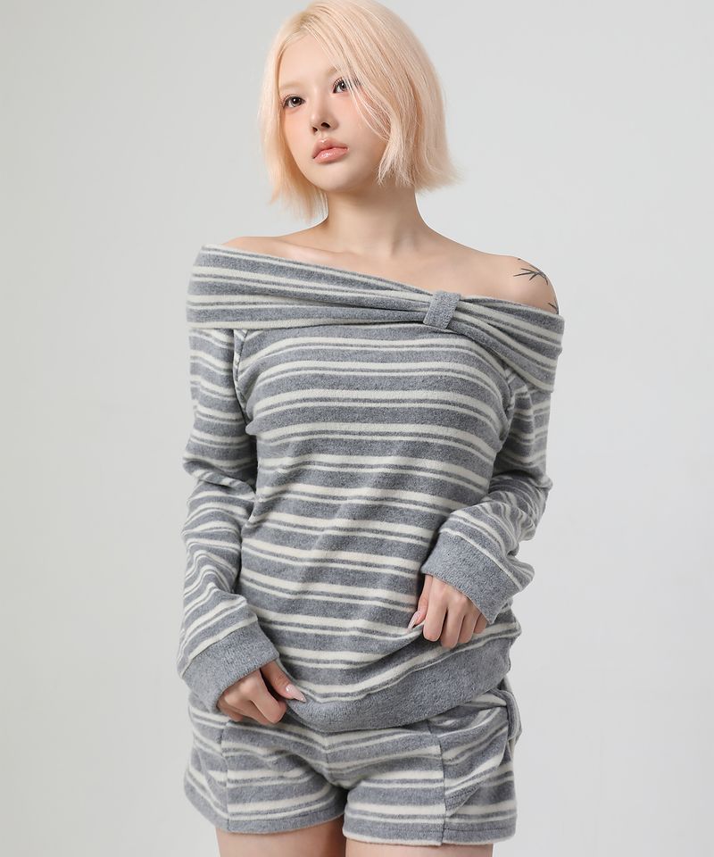 リボン オフショルダー ニット