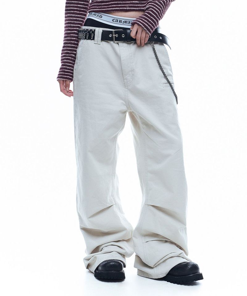 Washed Multi-Pocket Semi-Flare Pants - Light Gray