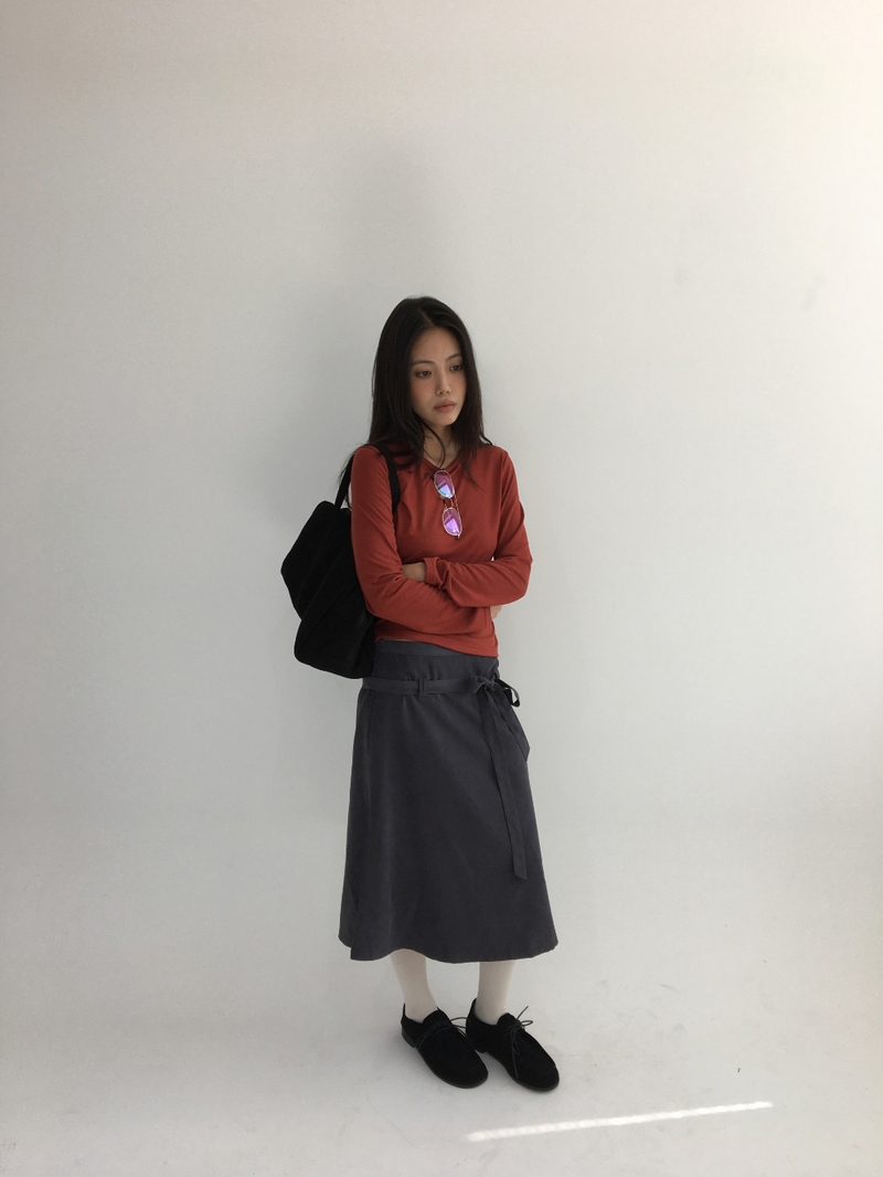 Low-tie midi skirt (2color)