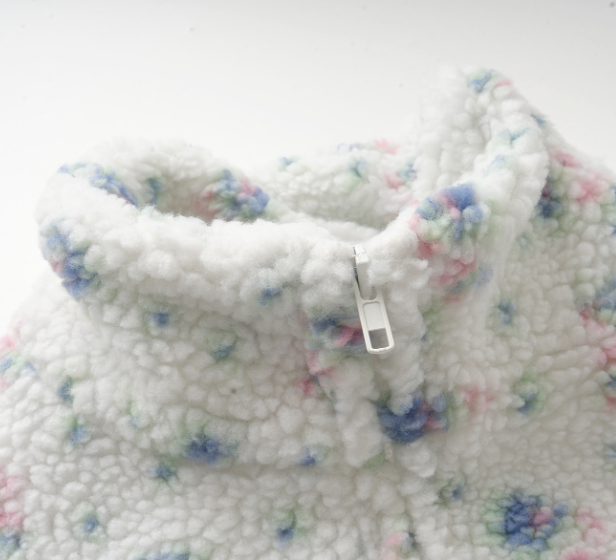 Floral Pattern Fleece Zip-Up Jacket