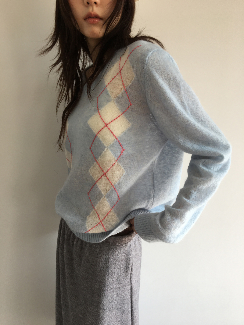 Fmang Mohair Argyle Knit (4color)