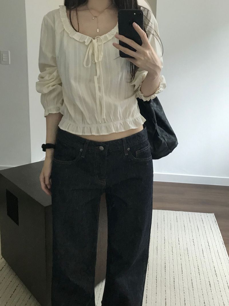 Irene Frill Ribbon Blouse (2 colors)