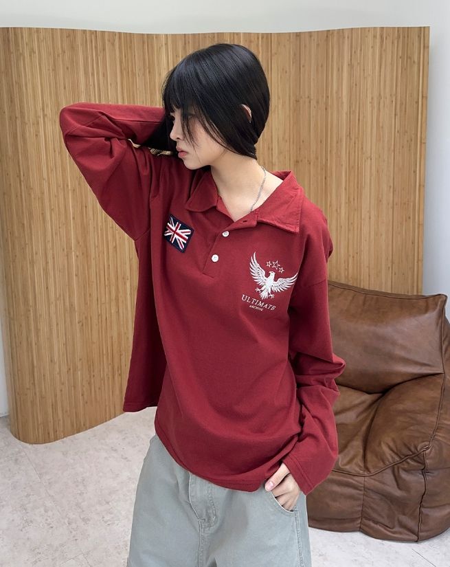 Dayren Eagle Embroidered Collar Tee