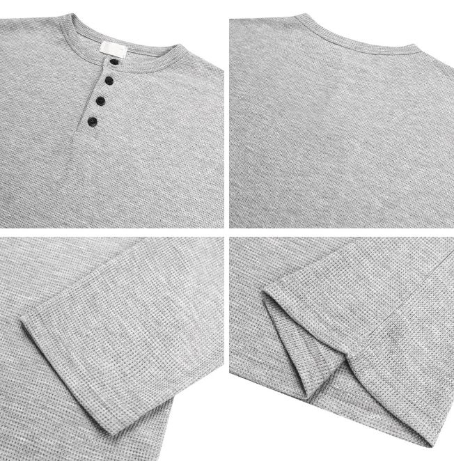 Diva Waffle Crop Henley Neck Long Sleeve