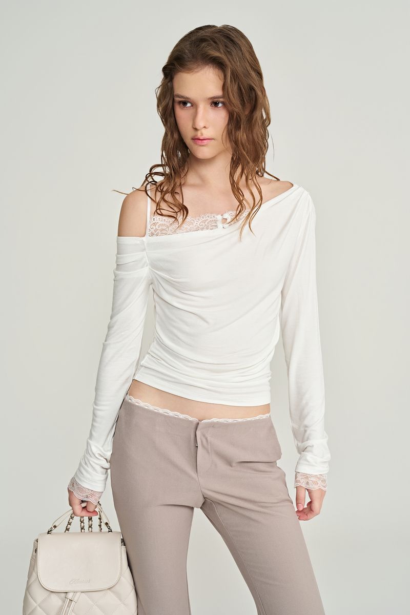 Selena lace drape top, Ivory