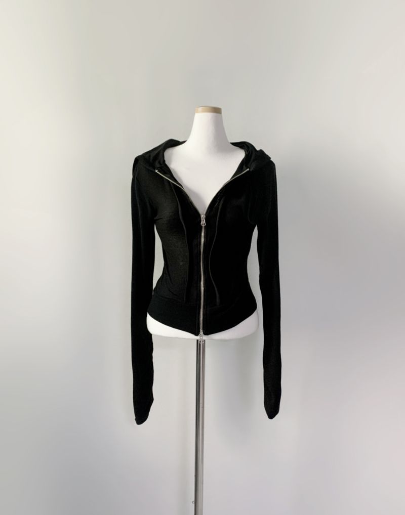 Solu Soft Shirring Hood Zip-up (Black)