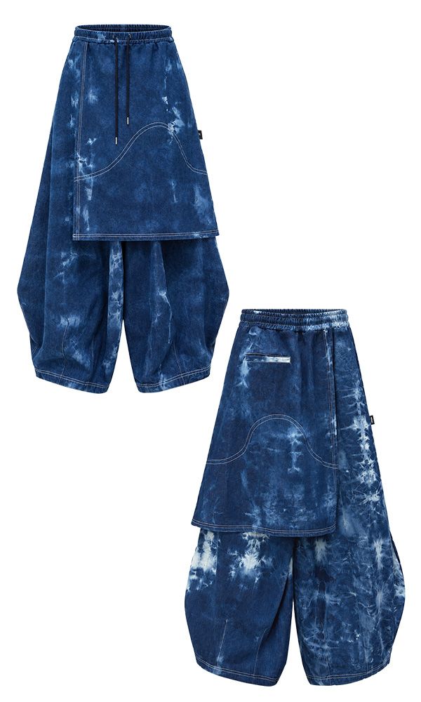 Pipe dyeing Denim Skirt pants Blue