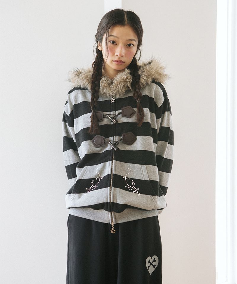 STRIPED FUR ZIP UP HOODIE BLAKC (CV2GFFM485A)
