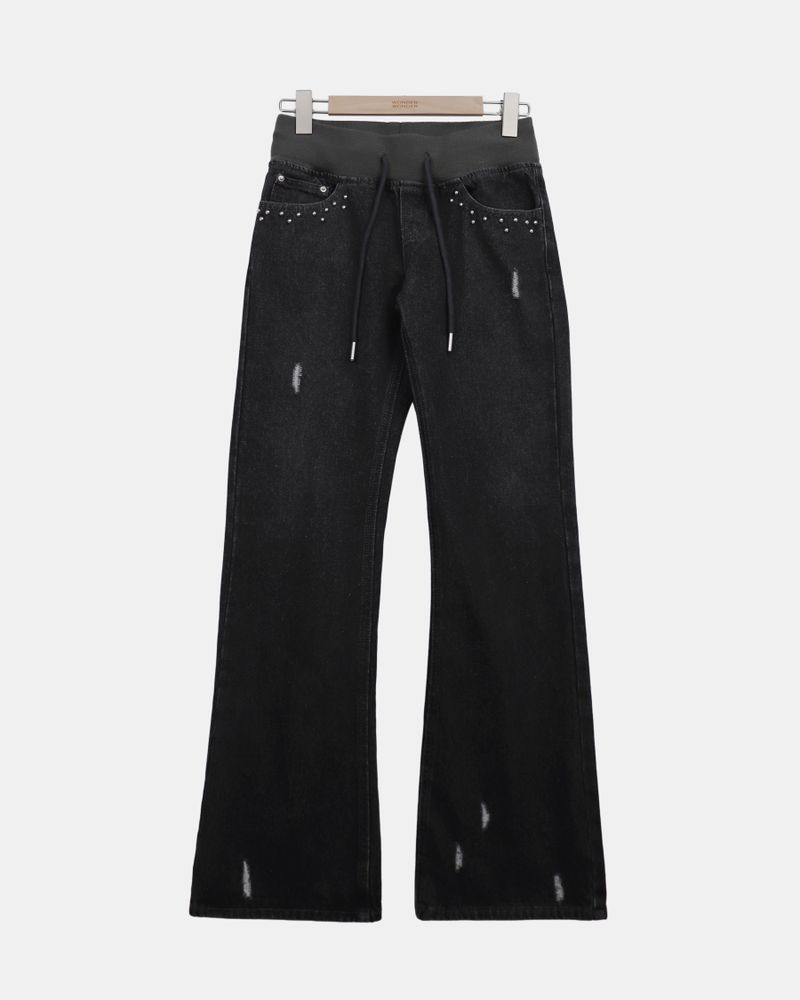 Menan Distressed Banding Bootcut Denim Pants
