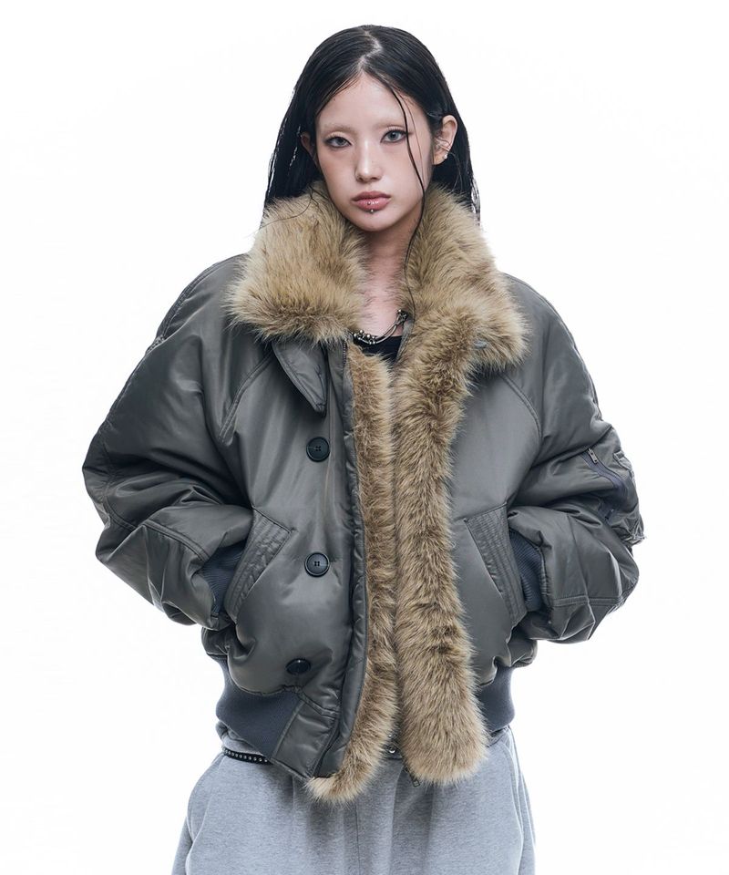 Heavy Cropped MA-1 Jacket - Khaki