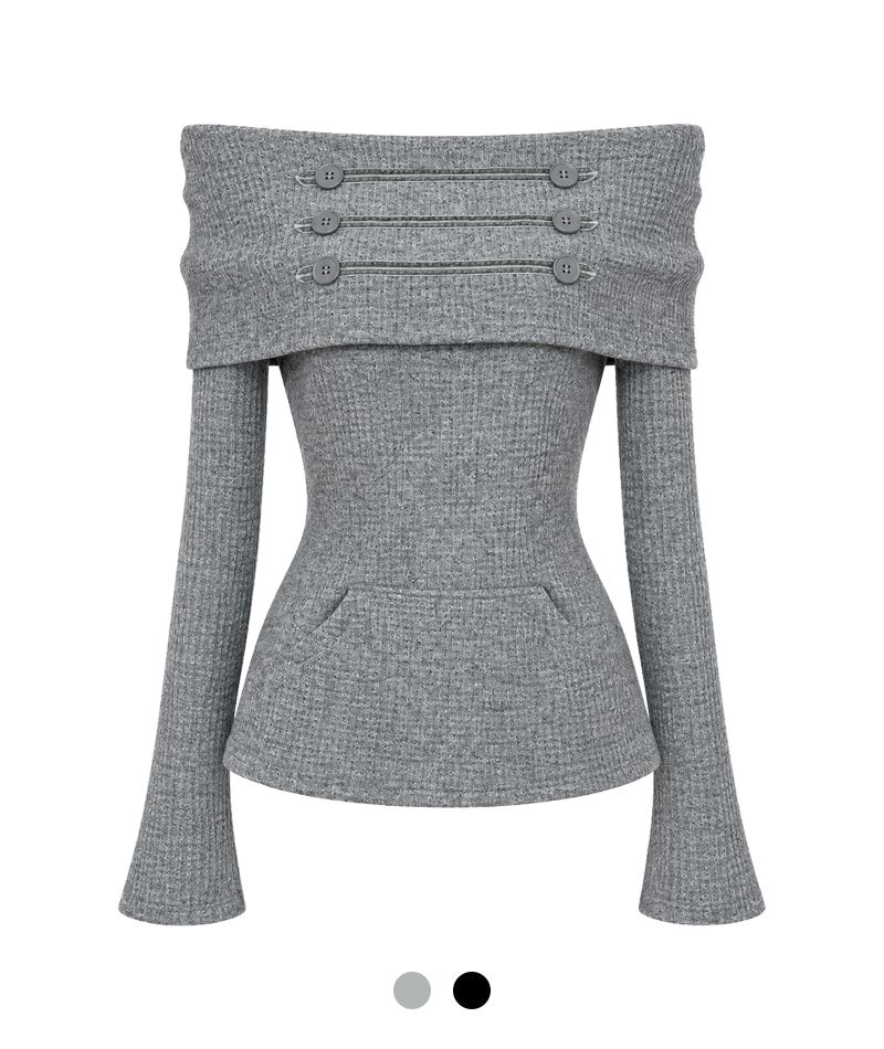 Cozy&Kitsch(コージーアンドキッチ)の「セリーヌオフショルダーボタンニット(トップス)」