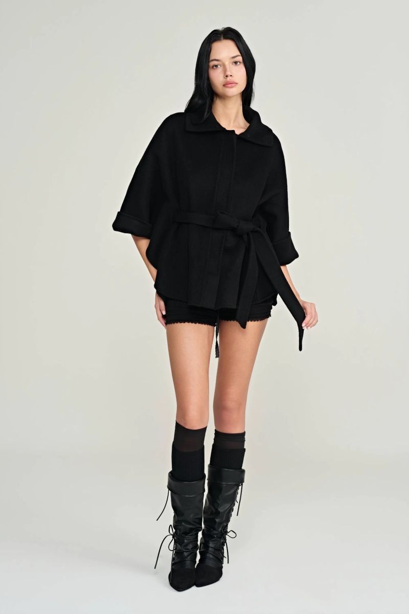 Bell cashmere cape coat, Black