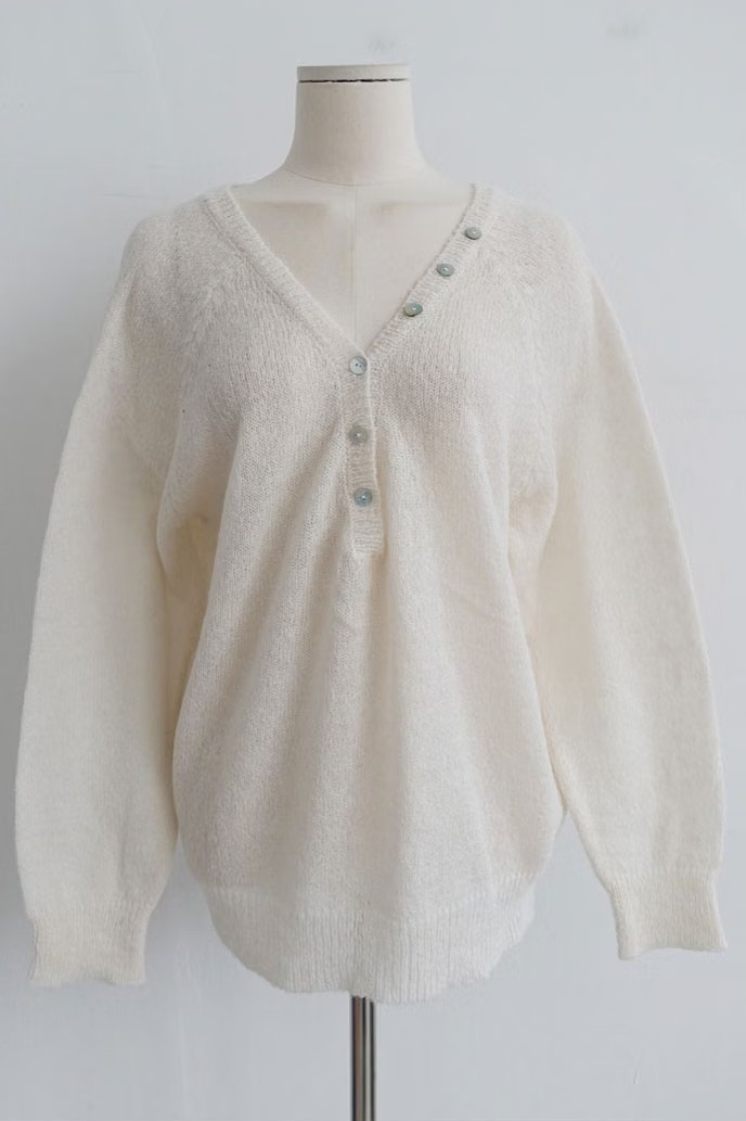 BUTTON-ACCENTED V-NECK KNIT (7COLORS!)