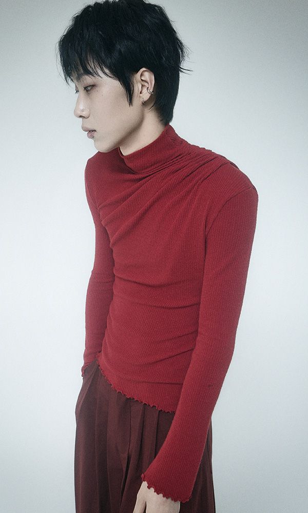 Cowl draped T-shirt Red