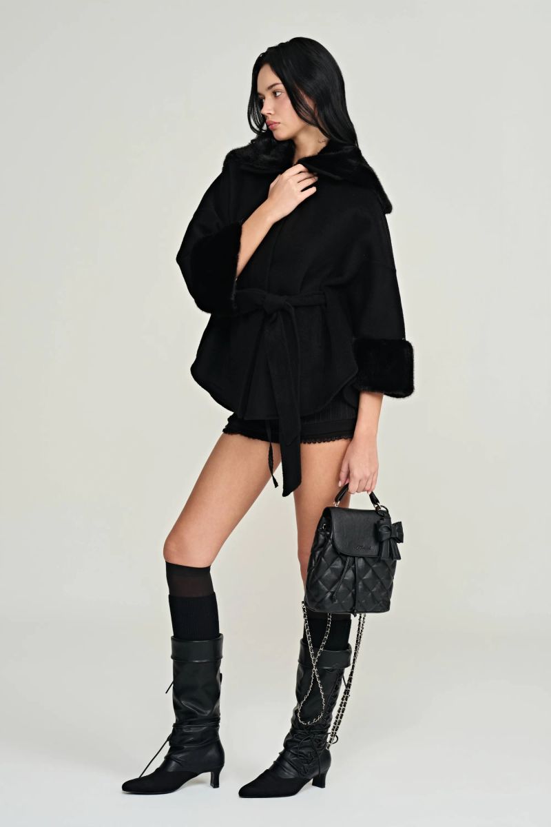 Bell cashmere cape coat, Black