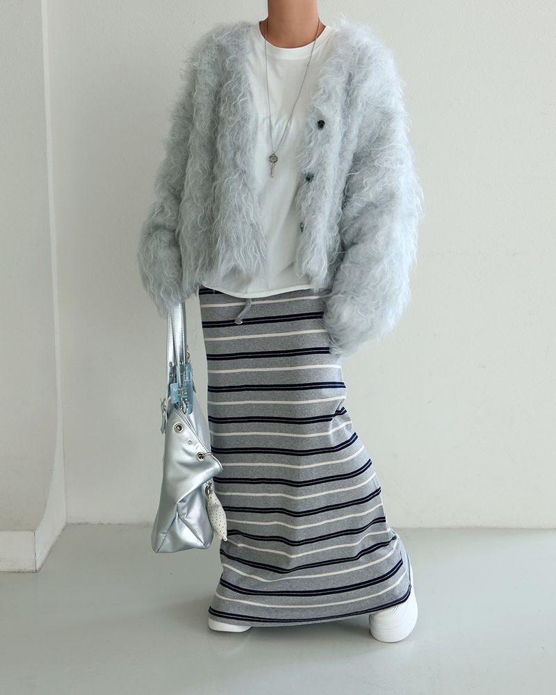 Color-Blocked Striped Maxi Long Skirt