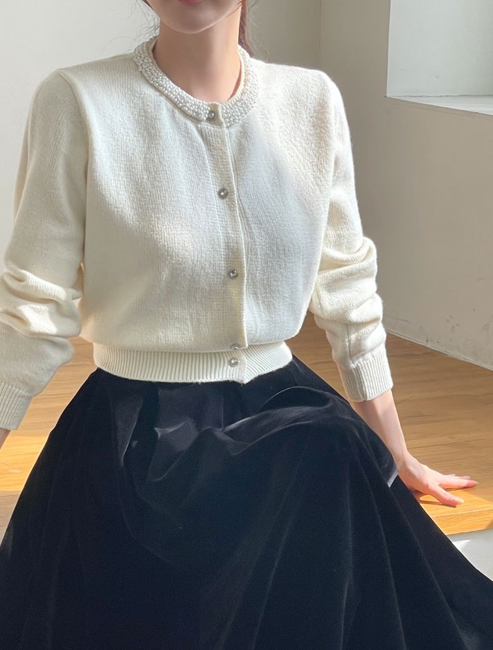 Swal Round Beads Knit Cardigan