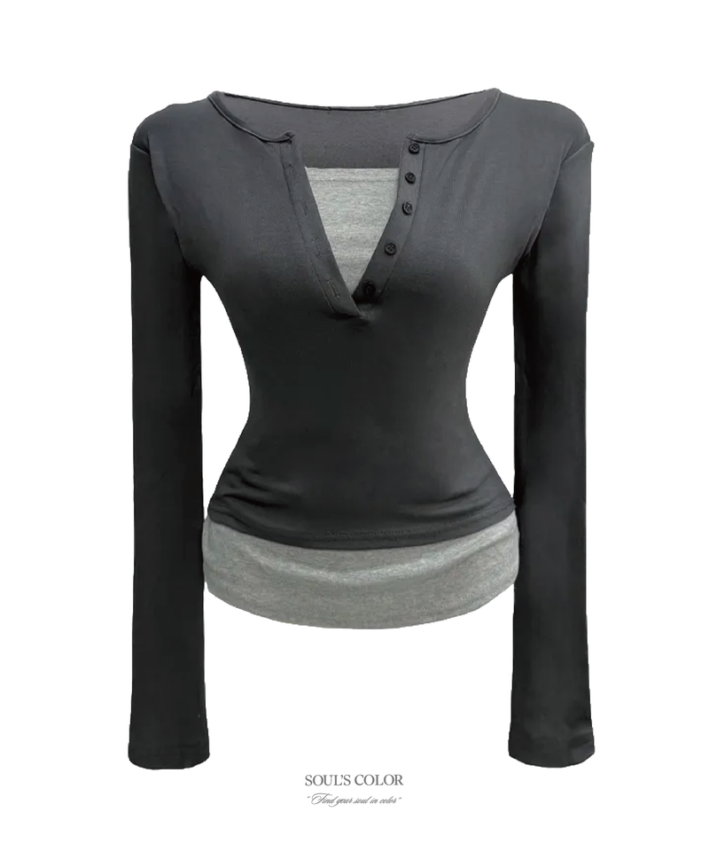 SOUL'S COLOR（ソウルズカラー）の「Jena layered button T (4color)（Tops）」