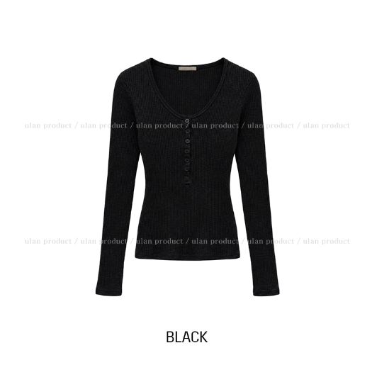Kaen Button Slim Ribbed Long Sleeve