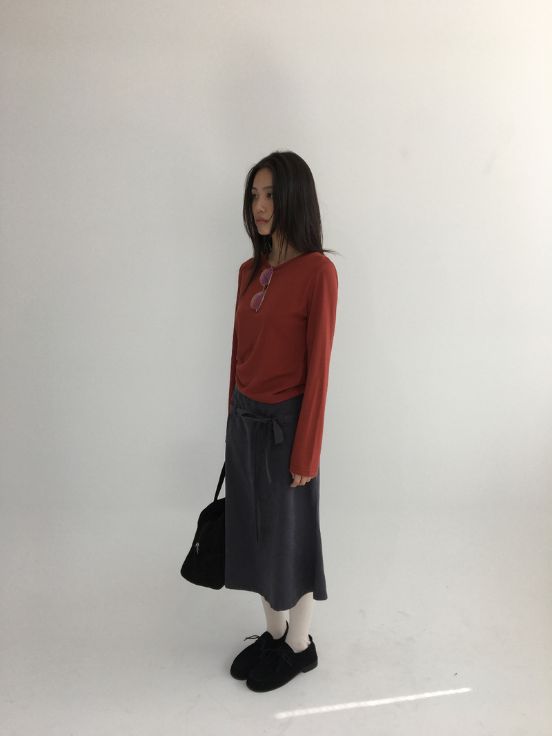 Low-tie midi skirt (2color)