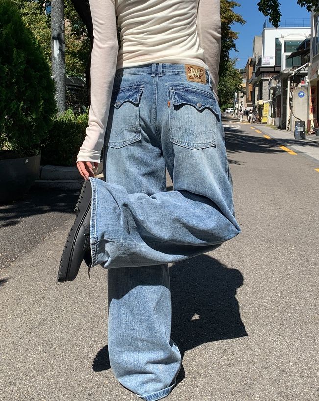Mored Back Pocket Wide Denim Pants