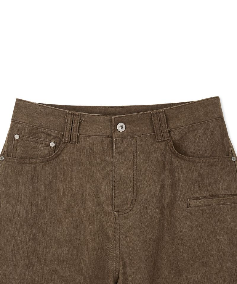 Washed Curved Cotton Pants - Brown
