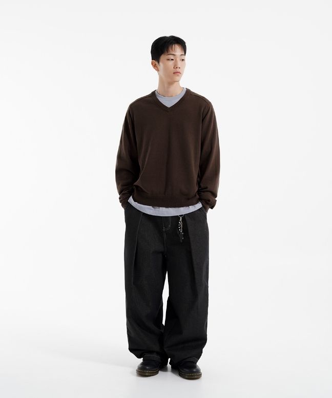 26FW★ Layer Cotton V-Neck Knit