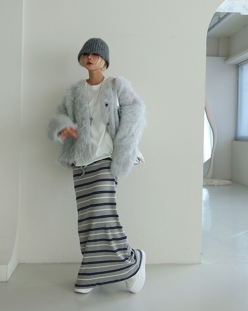 Color-Blocked Striped Maxi Long Skirt