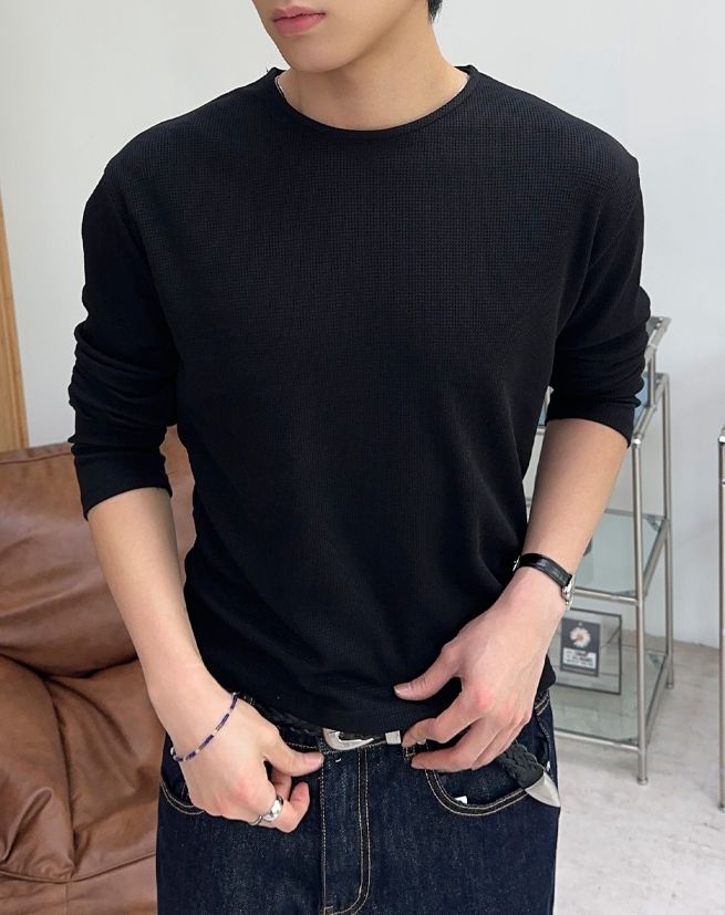 Crew Waffle Crop Long Sleeve