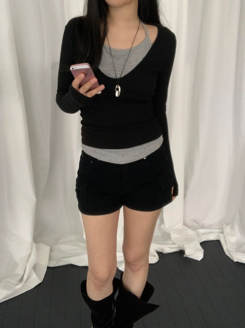 [set] Benir Halter-Neck V-Neck Tee Set  ​