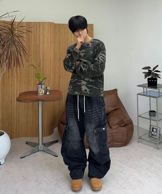 スロー バルーン カーゴ デニム パンツ