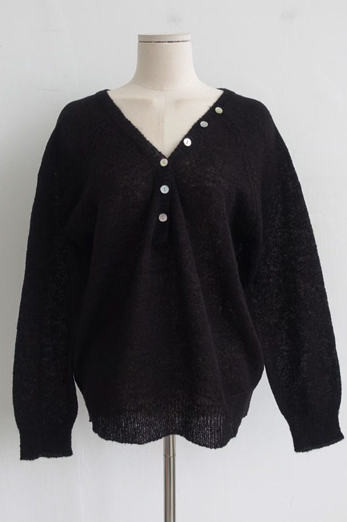 BUTTON-ACCENTED V-NECK KNIT (7COLORS!)