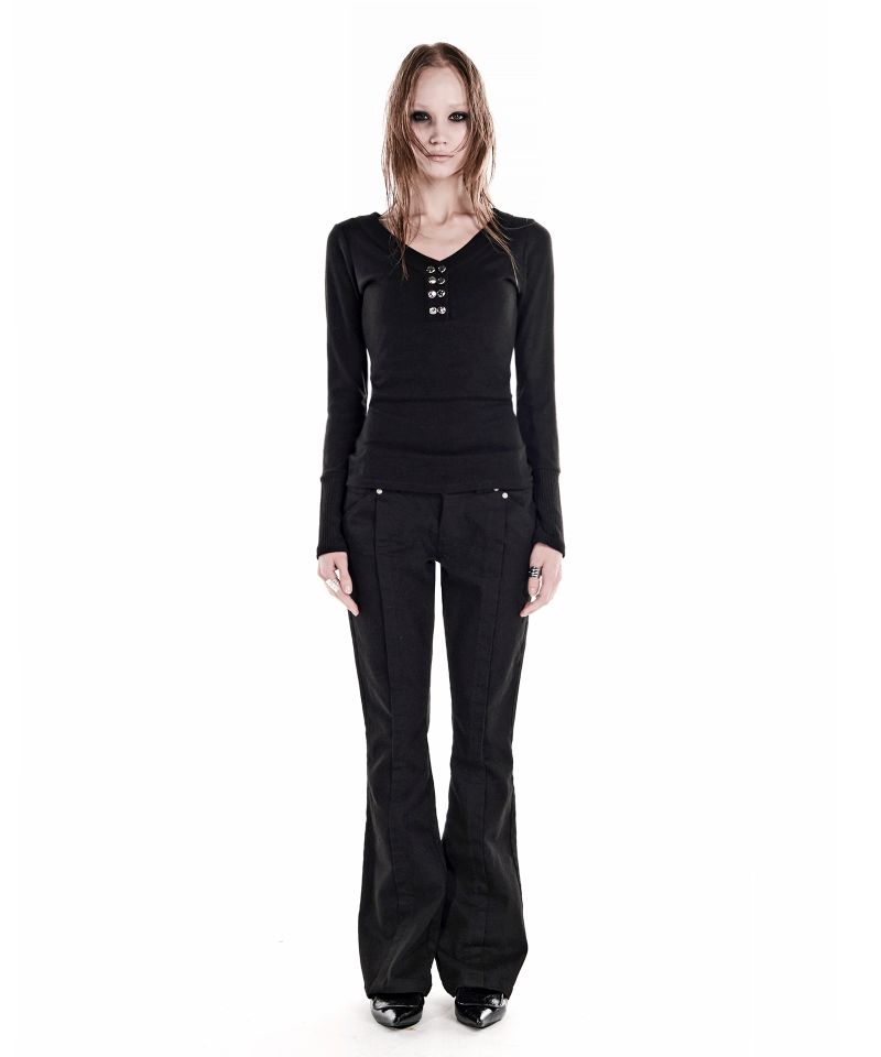 8-BUTTON HENLEY TOP BLACK