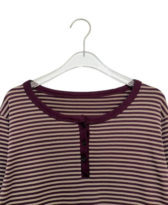 26FW★ [BAONHAUS] Diendi Stripe Henley Long Sleeve Tee