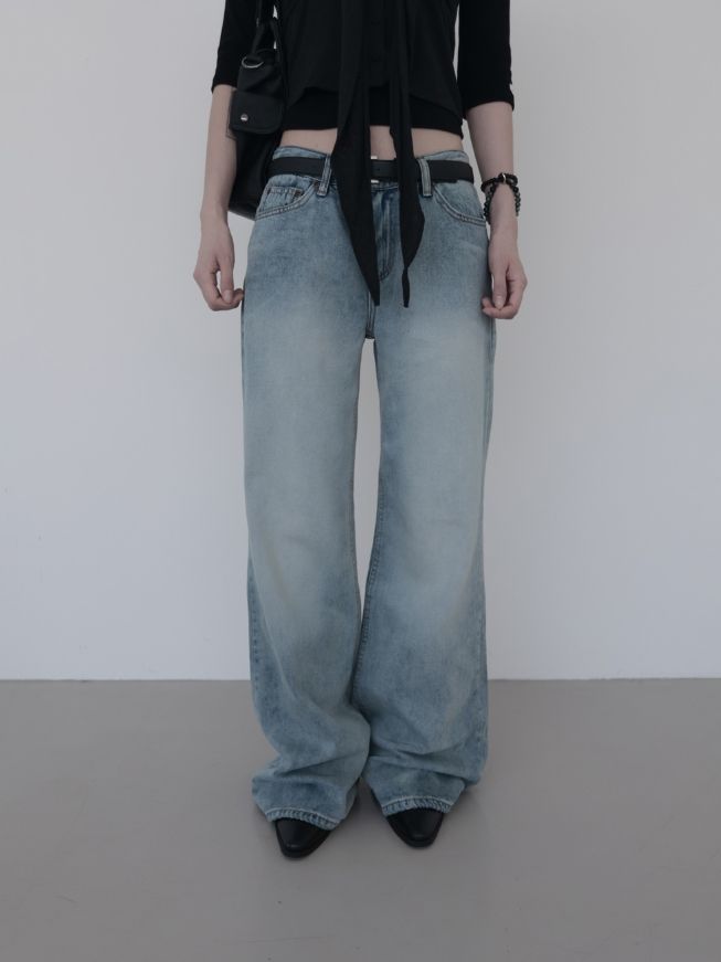 mnem（ムネム）の「ロエン ストレート ロー デニム（パンツ）」