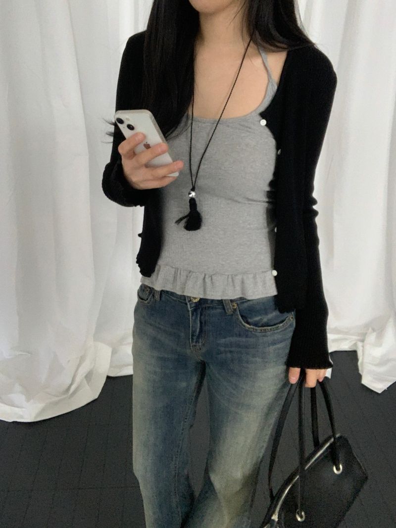 Jedrill halterneck frill sleeveless top