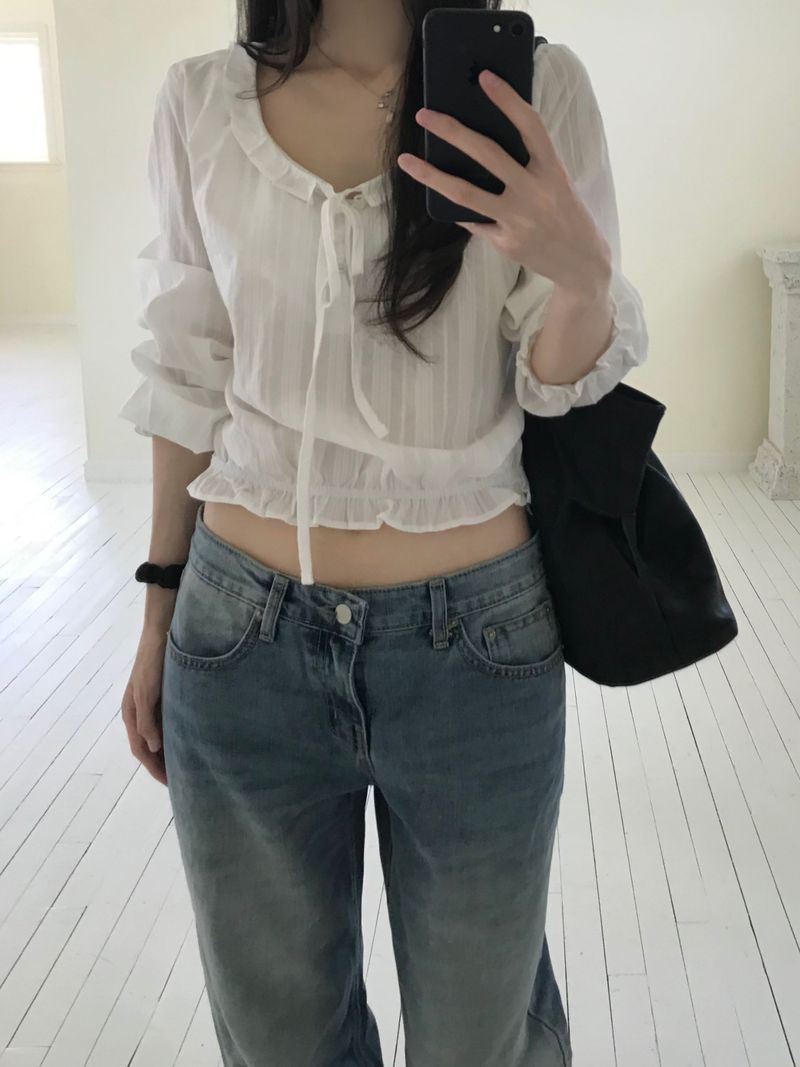 Irene Frill Ribbon Blouse (2 colors)