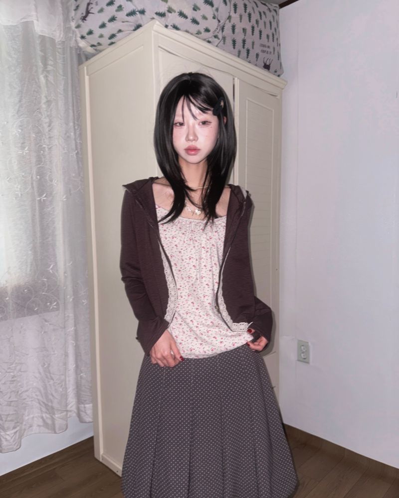 (2color) Dot Pleated Balloon Skirt