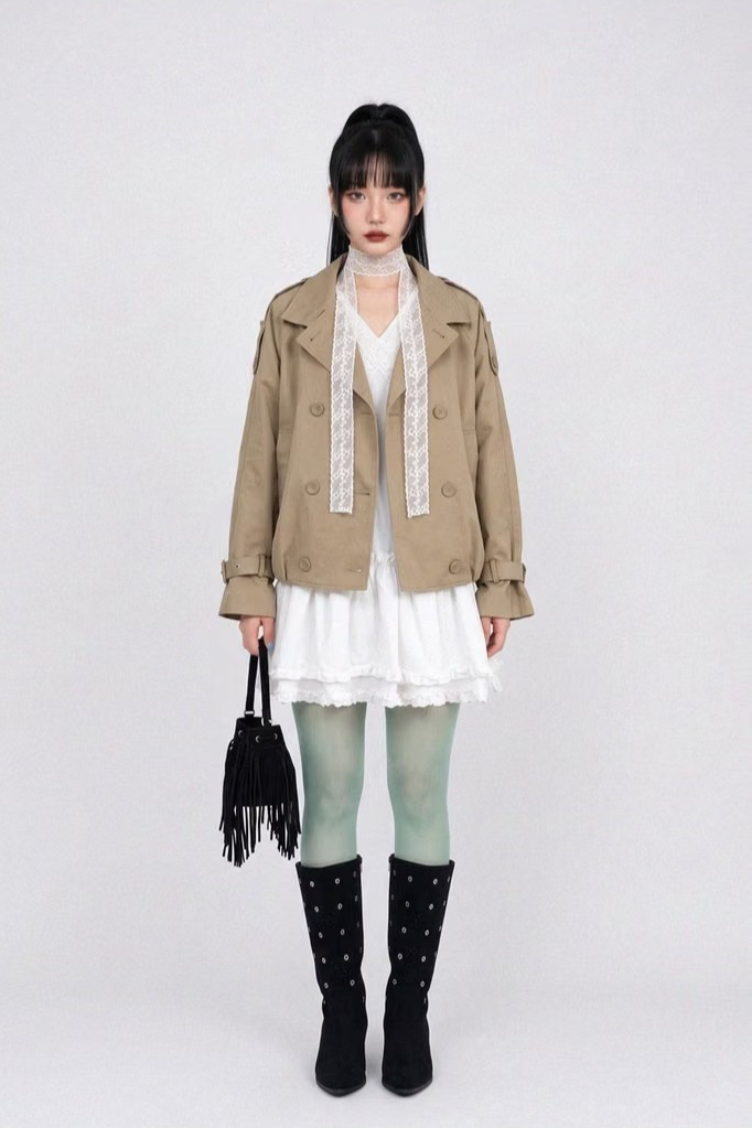 CONVERTIBLE-COLLAR BALLOON TRENCH JACKET
