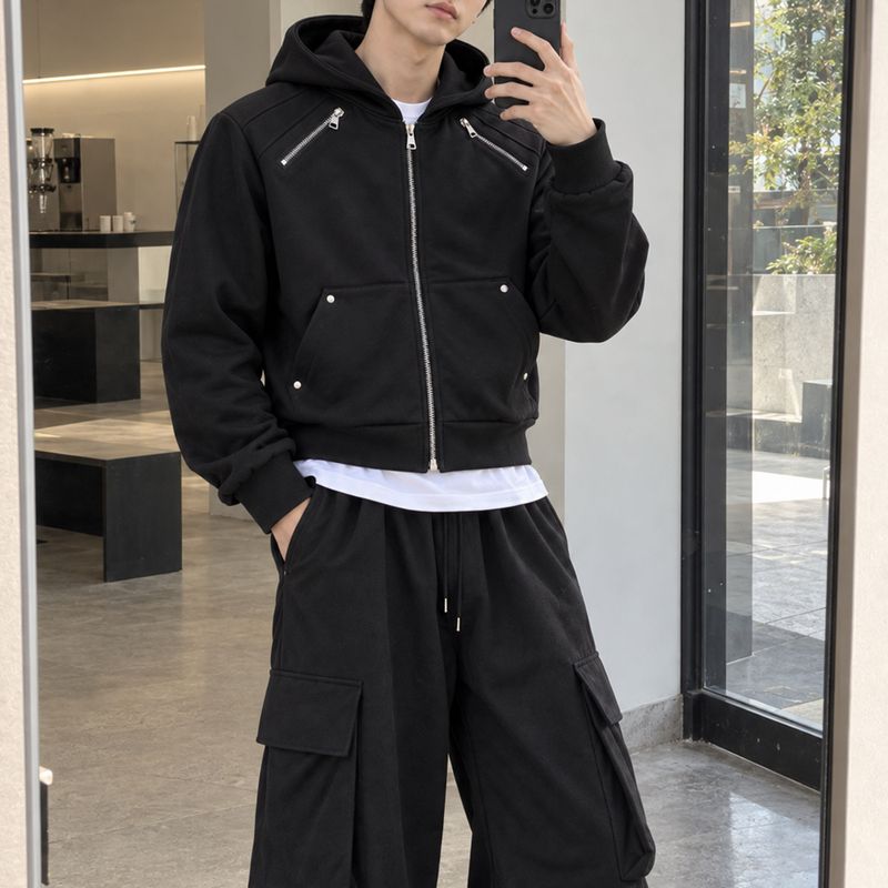 COZINESS（コジネス）の「54643ショルダーパッド クロップ フーディー ジップアップ (2 colors)（ジャケット/アウター）」