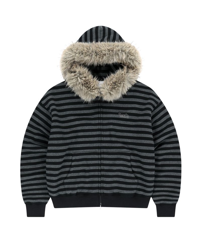 STRIPE FUR HOOD ZIP-UP_BLACK