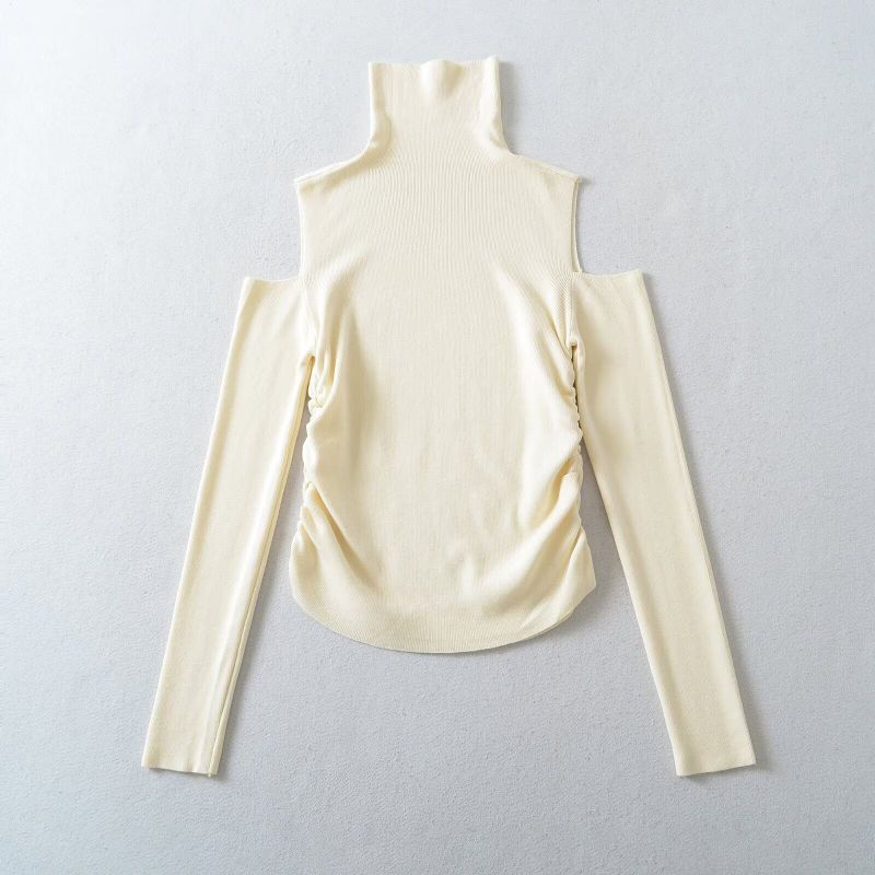 Ruched Off-Shoulder Turtleneck Top