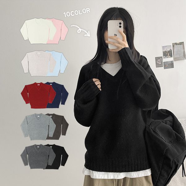 hijjoo（ハイチュー）の「アンソルベーシックルーズフィットVネックニット (10 colors)（トップス）」
