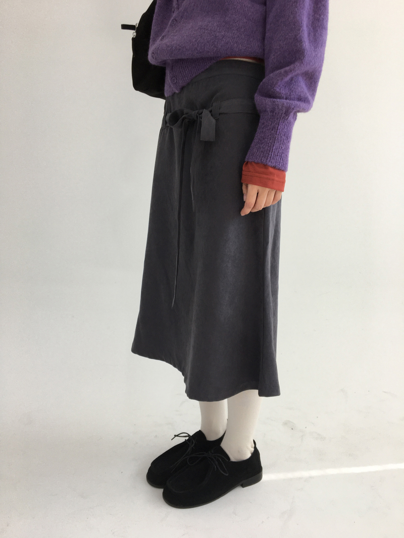 Low-tie midi skirt (2color)