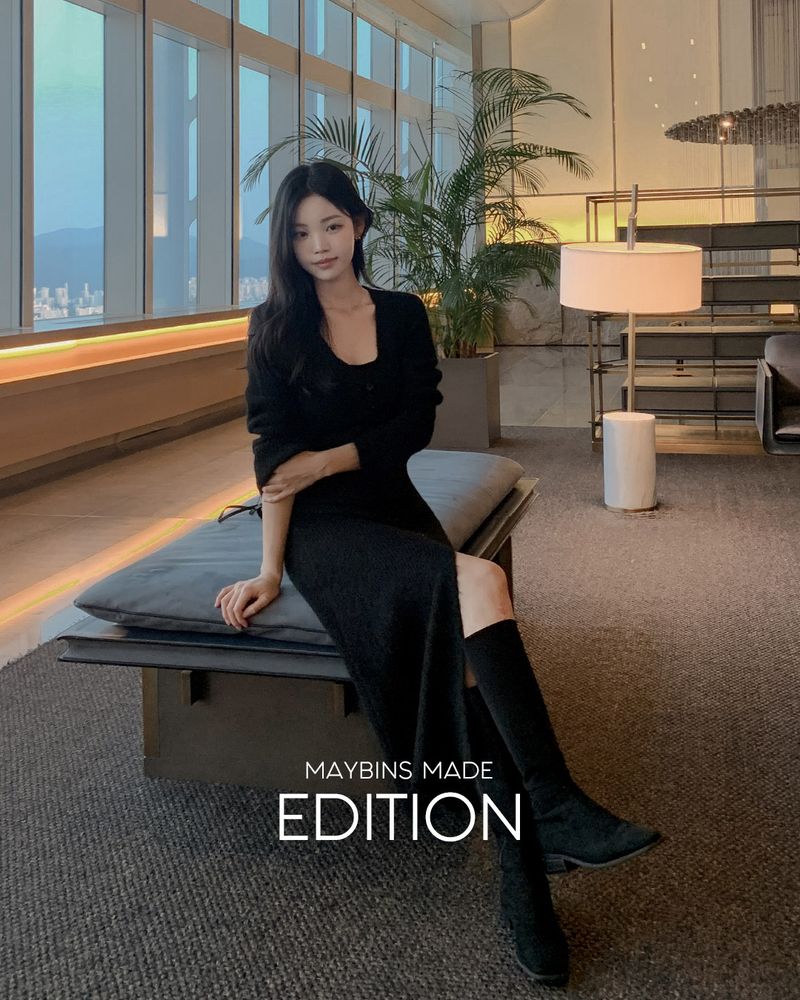 Rodit deep V-neck knit dress