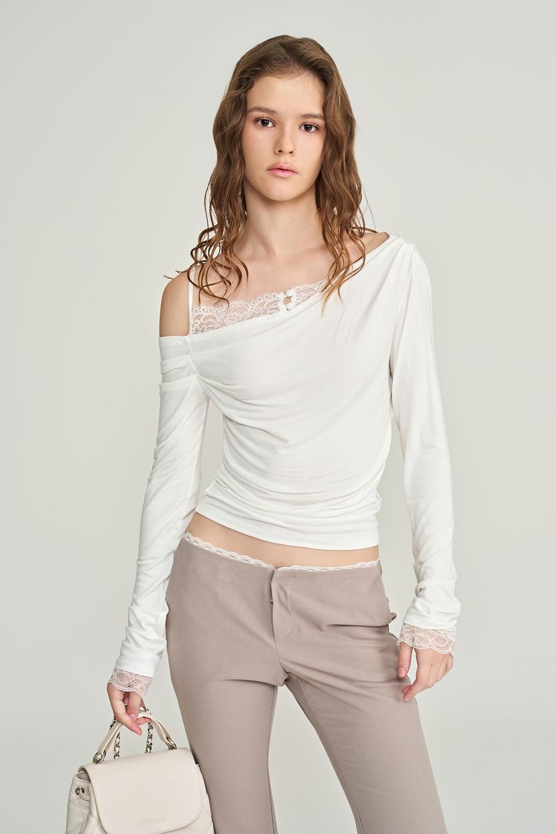 Selena lace drape top, Ivory