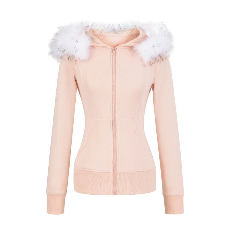 Fur-Trim Slim Hood Zip-Up