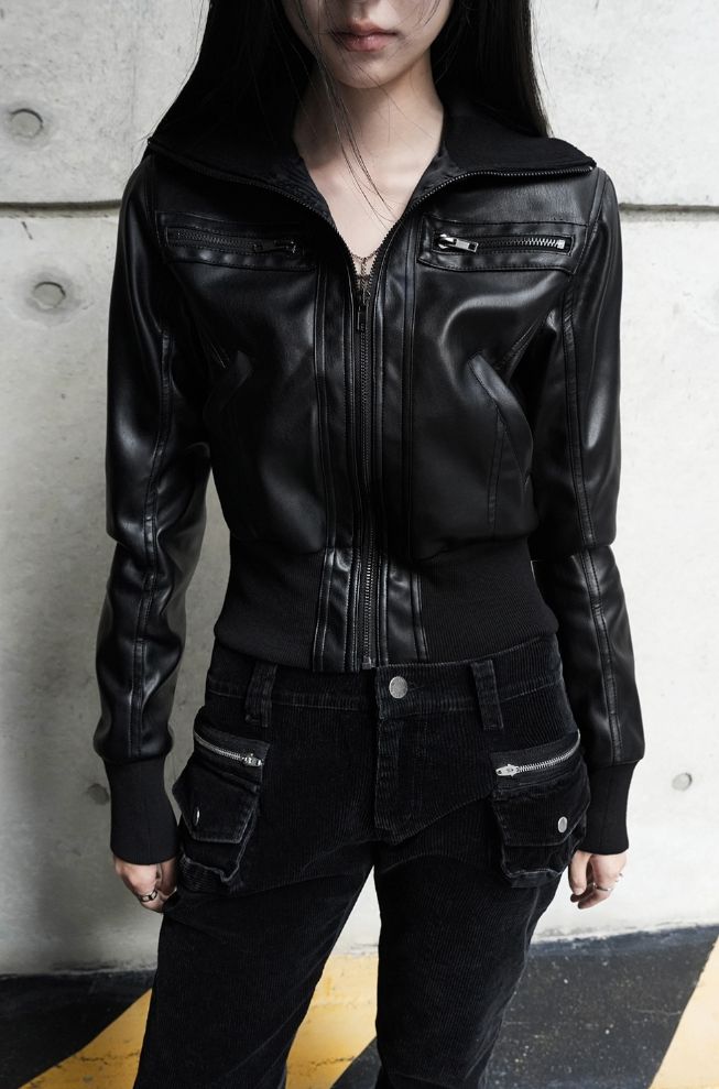 26FW★ VENOM CROP RIB LEATHER JACKET